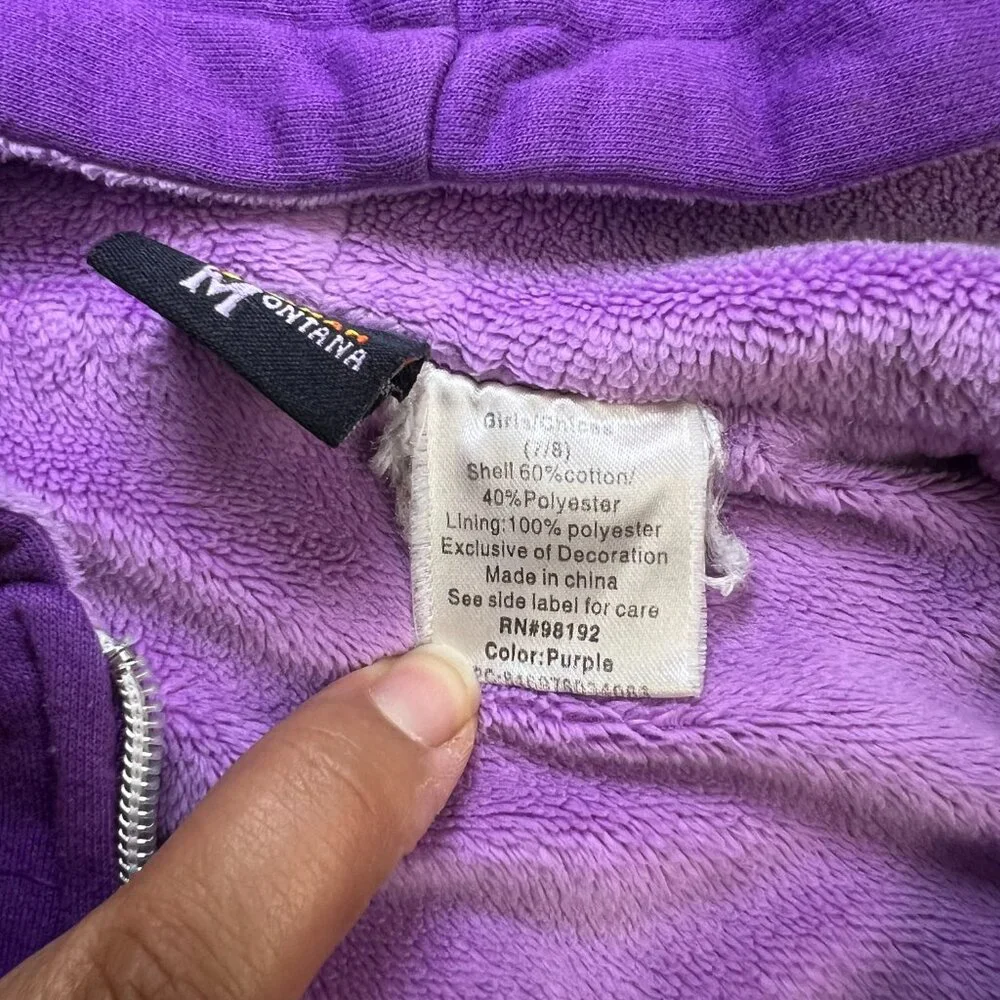 Disney Hannah Montana Purple Zip Hoodie Jacket Girls Size 7/8 Embroidered Pocket